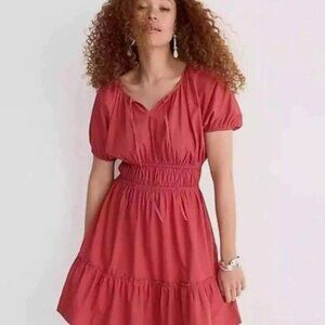 J. CREW Poplin Puff Sleeve Cinched Waist Dress. Cinnamon. Size Medium